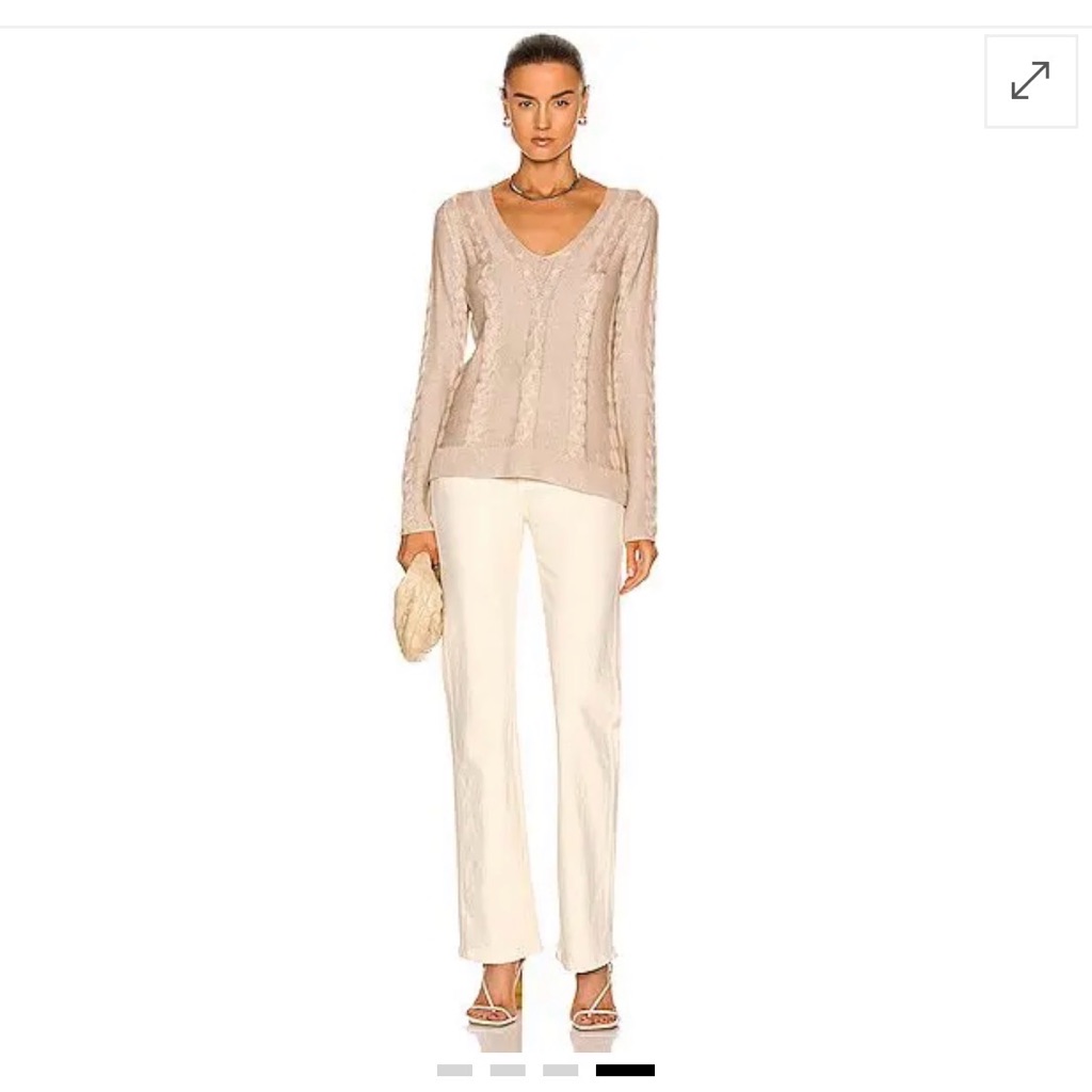 L'agence Pia Cable V-Neck Sweater In Beige Sz Xs
